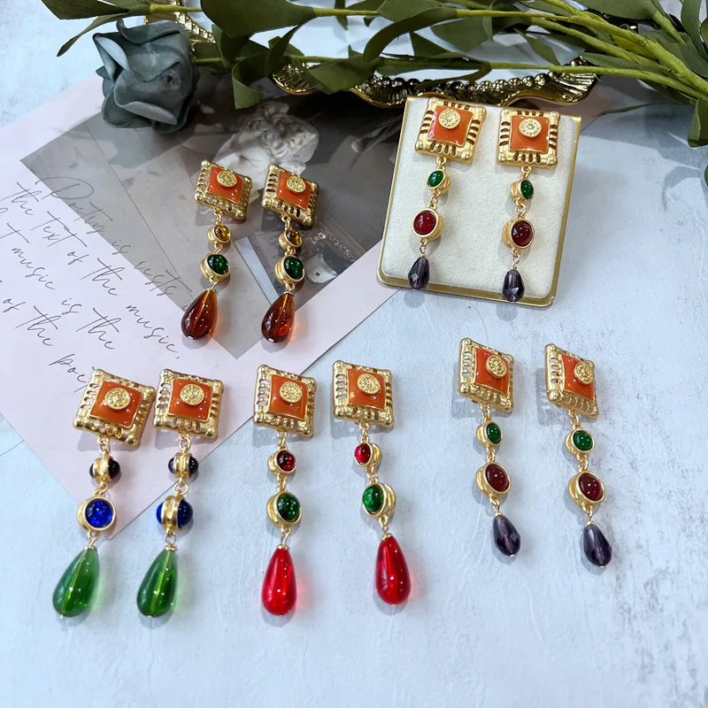

Real gold plating enamel glaze color glass enamel sweep shoulder long eardrop ear clip earring ornaments