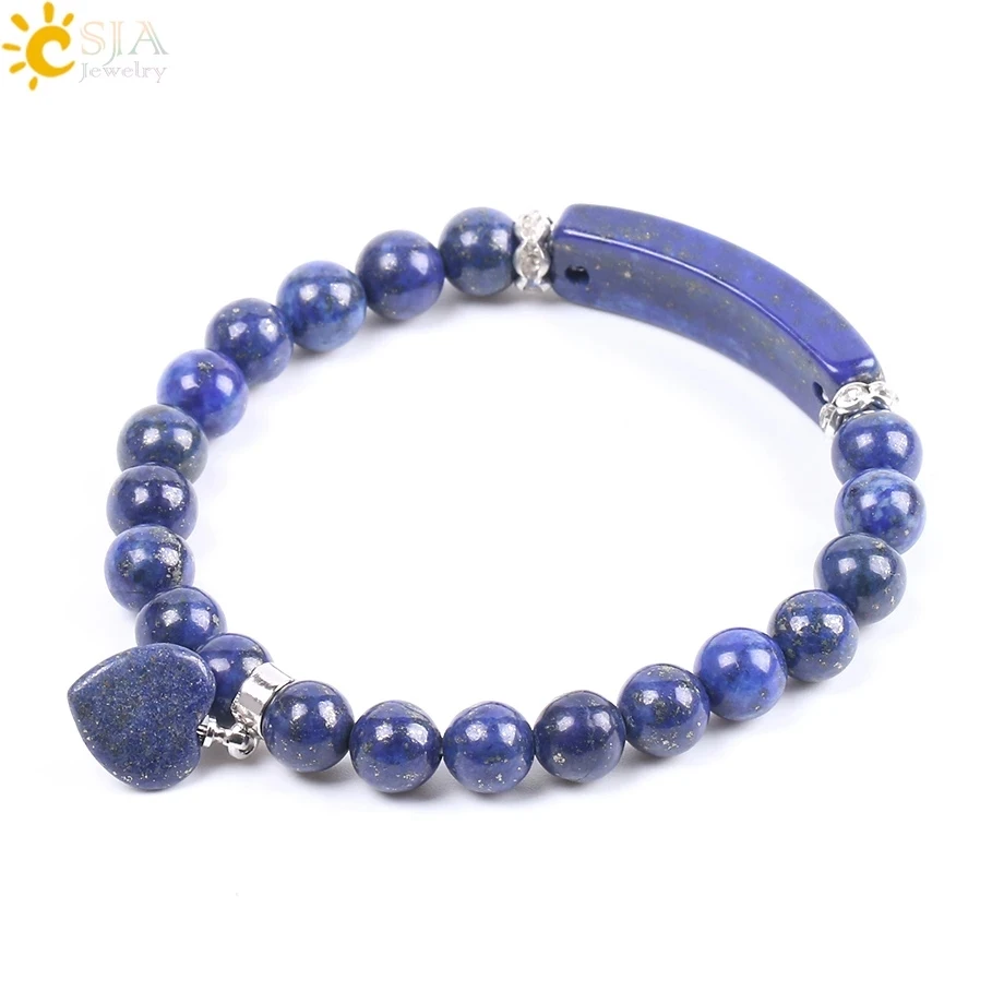 

CSJA Lapis Lazuli Bracelet Men Chakra Natural Stone Bracelets 8mm Blue Stone Beads Women Bangles Handmade Summer Pulsera F106