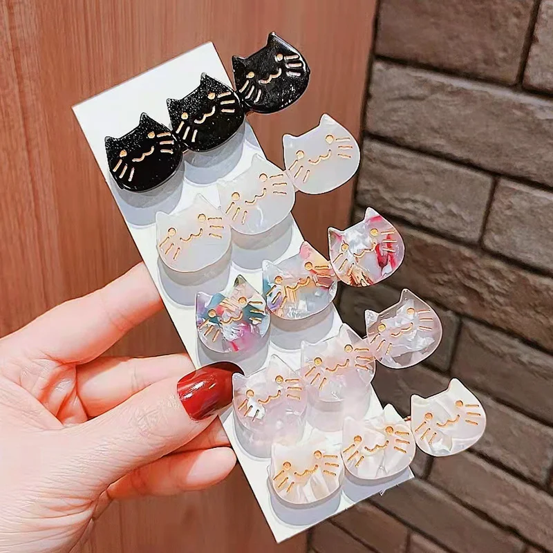 Japan Korea Super Cute Three Cat Smile Face One Line Side Hair Clips For Girl Children Kawaii Color Animal Hairpin Accessories