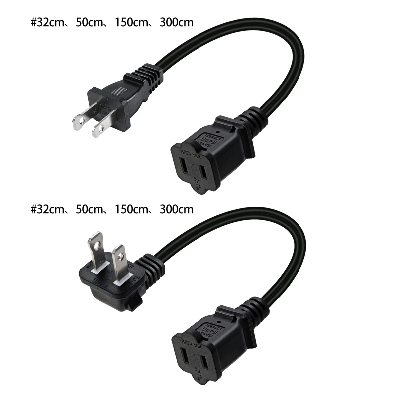 

2 Prong Male Plug to Female Socket 2x18AWG Extension Cord 32/50/150/300cm Length Outlet Saver Power Cable