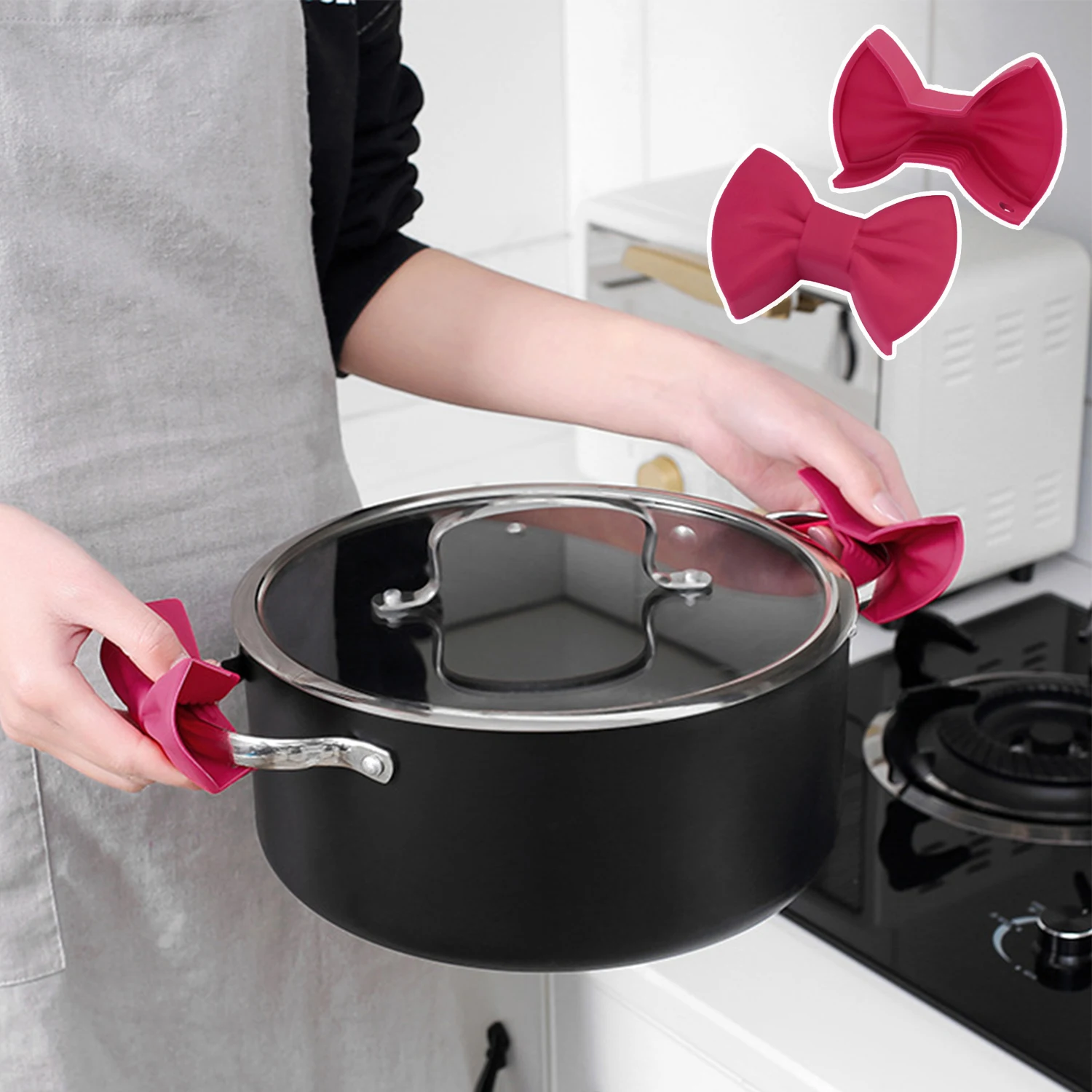 

1 Pair Silicone Bowknot Insulated Pot Ear Clips Grip Silicone Pot Holder Sleeve Pot Glove Pan Handle Cover Grip Kitchen Tools