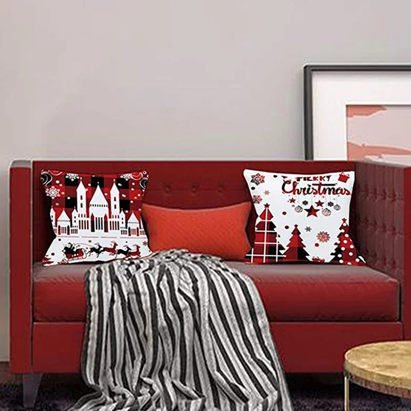 

Merry Christmas Design Cushion Covers Throw Pillow for Sofa Xmas Room Decorations 18 X 18 Cotton Short Plush Red Decorative