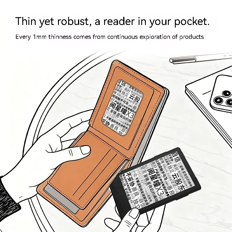 Фото Электронная книга XTEINK X3 E Ink Reader, 3,7 дюйма, ультратонкая, портативная, с аккумулятором 650 мАч, 792x528, 259 PPI, карманная, для студентов №4