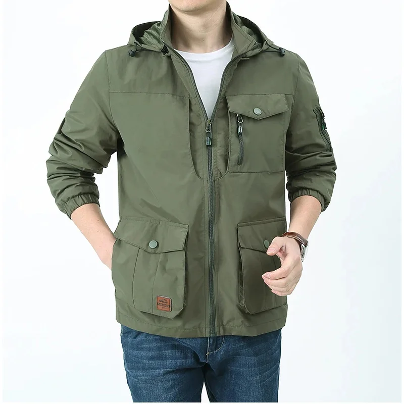 

Куртка-карго Мужская ветрозащитная, однотонный пиджак в стиле милитари, Классическая Повседневная модная верхняя одежда в стиле оверсайз, зеленая, черная, весна-осень, 7XL 8XL