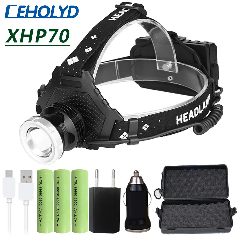 

XHP70.2 New arrive The Most Powerful Led Headlamp Headlight 32W XHP50.2 zoom Head Lamp Power bank 7800mah 18650 Battery