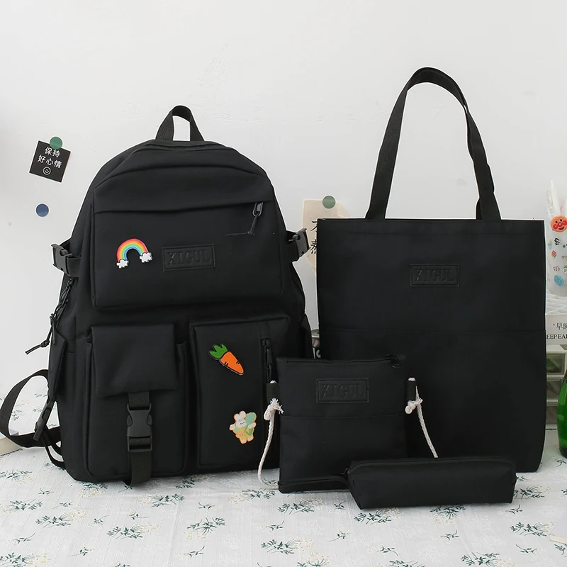 

4 Piece Set Backpacks New Fashion School Bags For Teenage Girls Canvas Travel Women Backpack Female Student Shoulder Bag