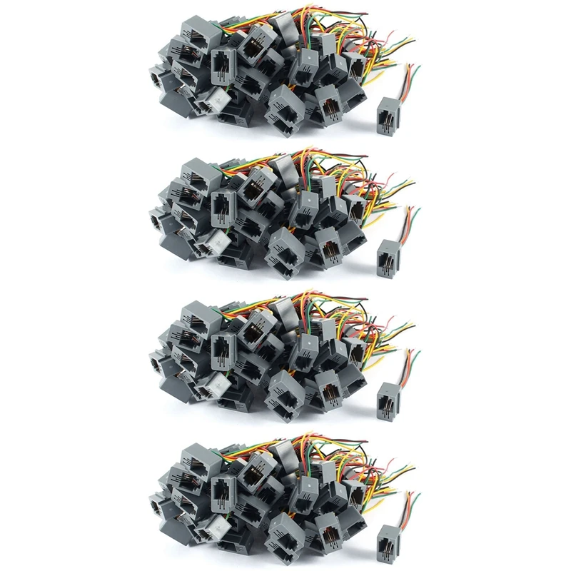 

200 Pcs 616E 4P4C RJ9 Female Telephone Connector Adapter W 4 Wires 8Cm