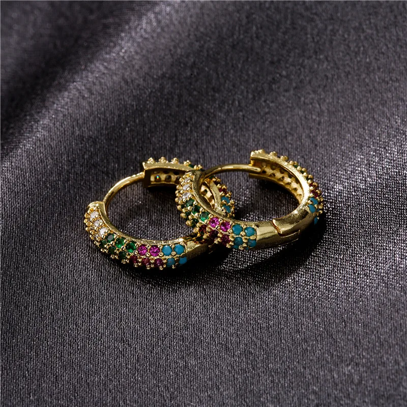 

7 Color Zircon Micro-inlaid Gold Plated Earrings Female Cute Girl OL Japanese And Korean Style Jewelry New Products