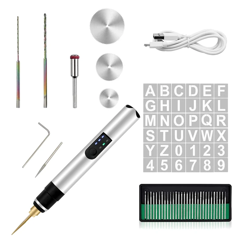 

Electric Engraving Pen With 36 Templates, 25W Cordless Etching Engraving Tool With 35 Bits, USB Rechargeable