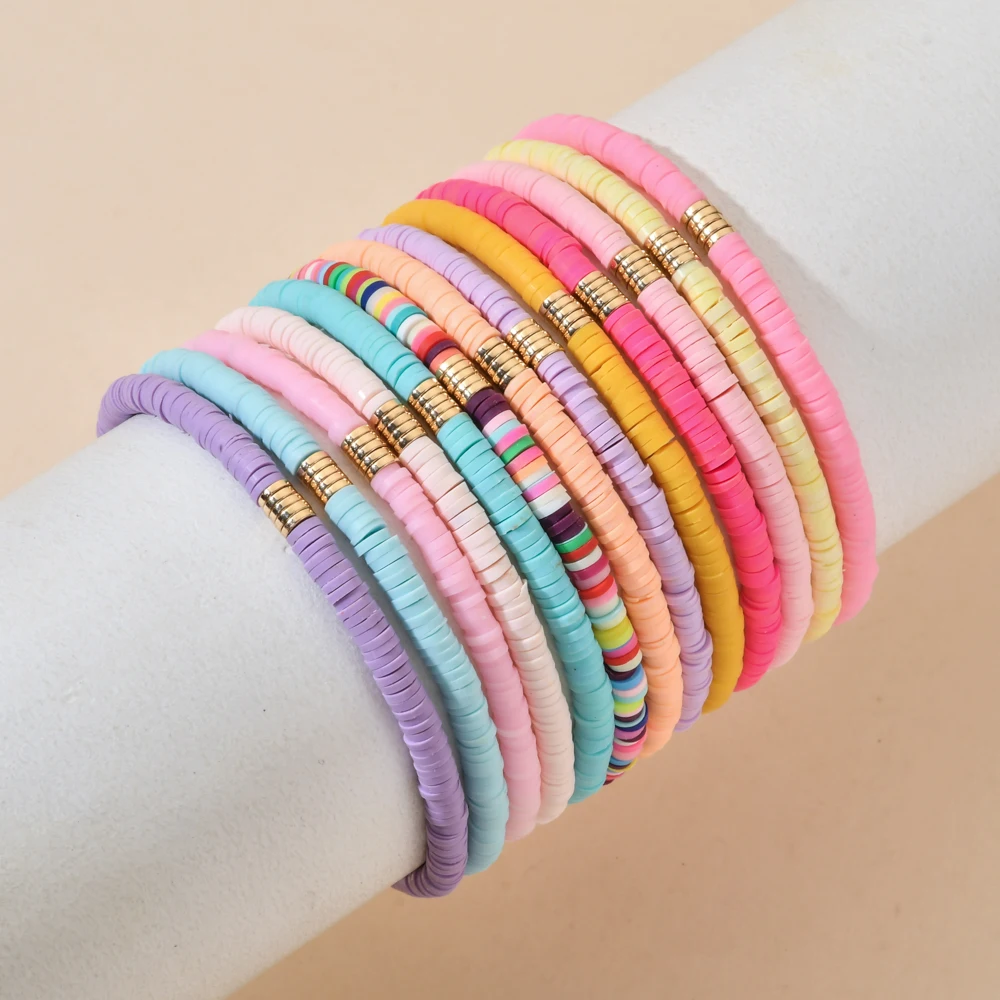 

ZMZY 4/6mm Multicolor Boho Jewelry Stacking Bracelets for Women Summer Heishi Polymer Clay Beads Bracelet Spaced Beads Pulseras