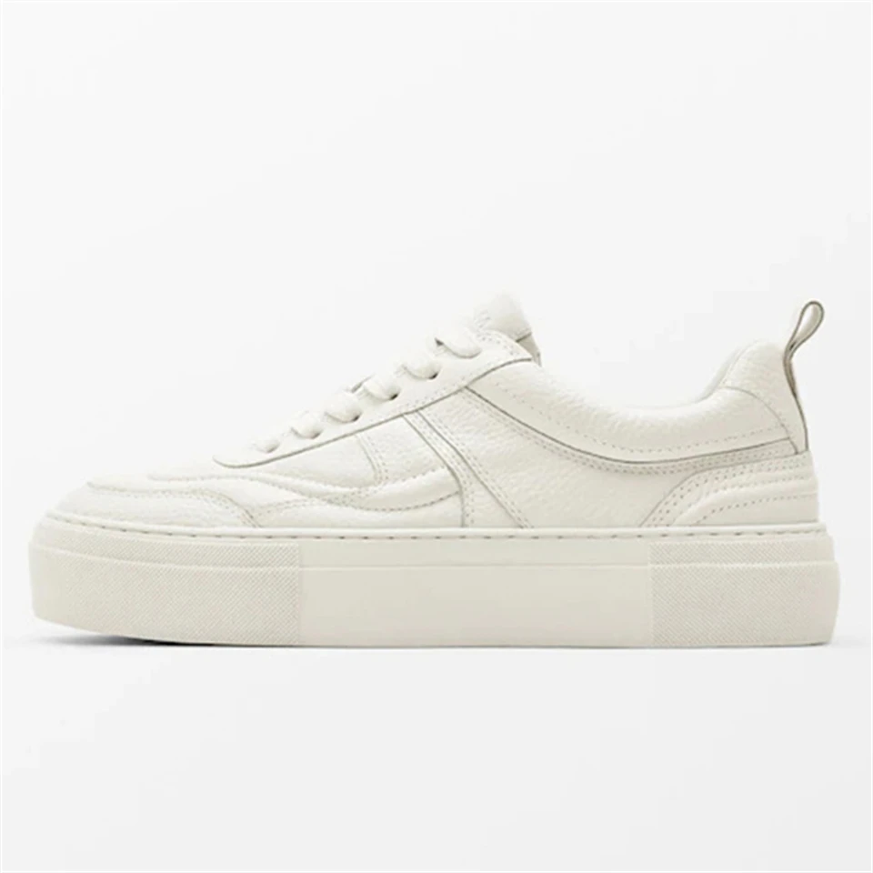 Women White Sports Shoes Lady Vulcanized Shoes Outdoor Platform Shoes Female Casual Genuine Leather Sneakers Woman Wedge Flats