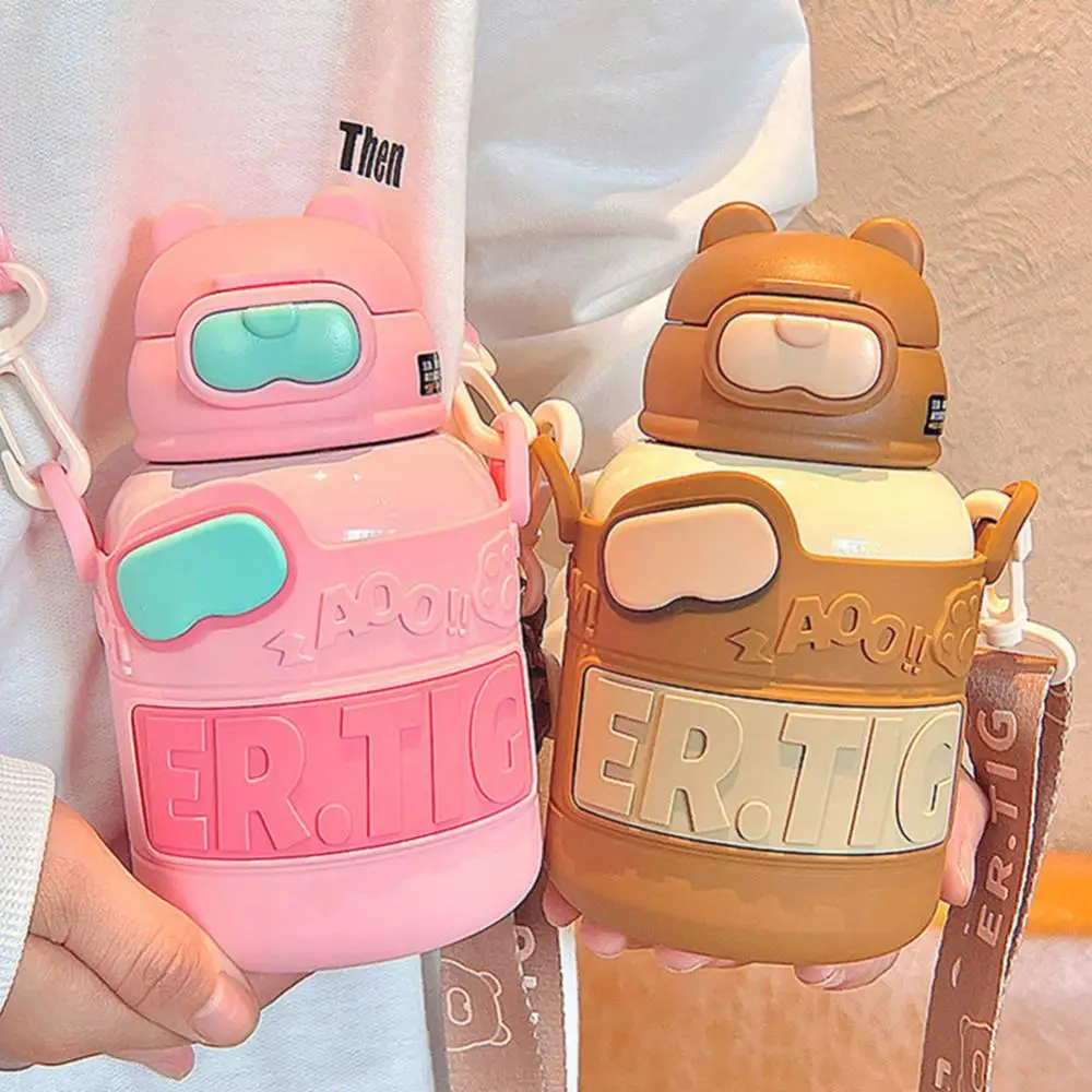 

Convenient Straw Water Cup Stainless Steel Female Students Water Bottle 530ml Children's Thermos Jug Oblique Cross Thermos Cup