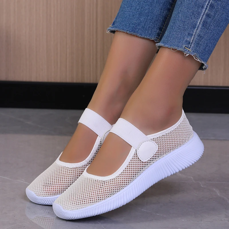 

ZOKI Breathable Mesh Women's Sneakers 2022 Hollow Out Non-slip Ladies Sports Shoes Summer Comfort Soft Sole Casual Flats Women