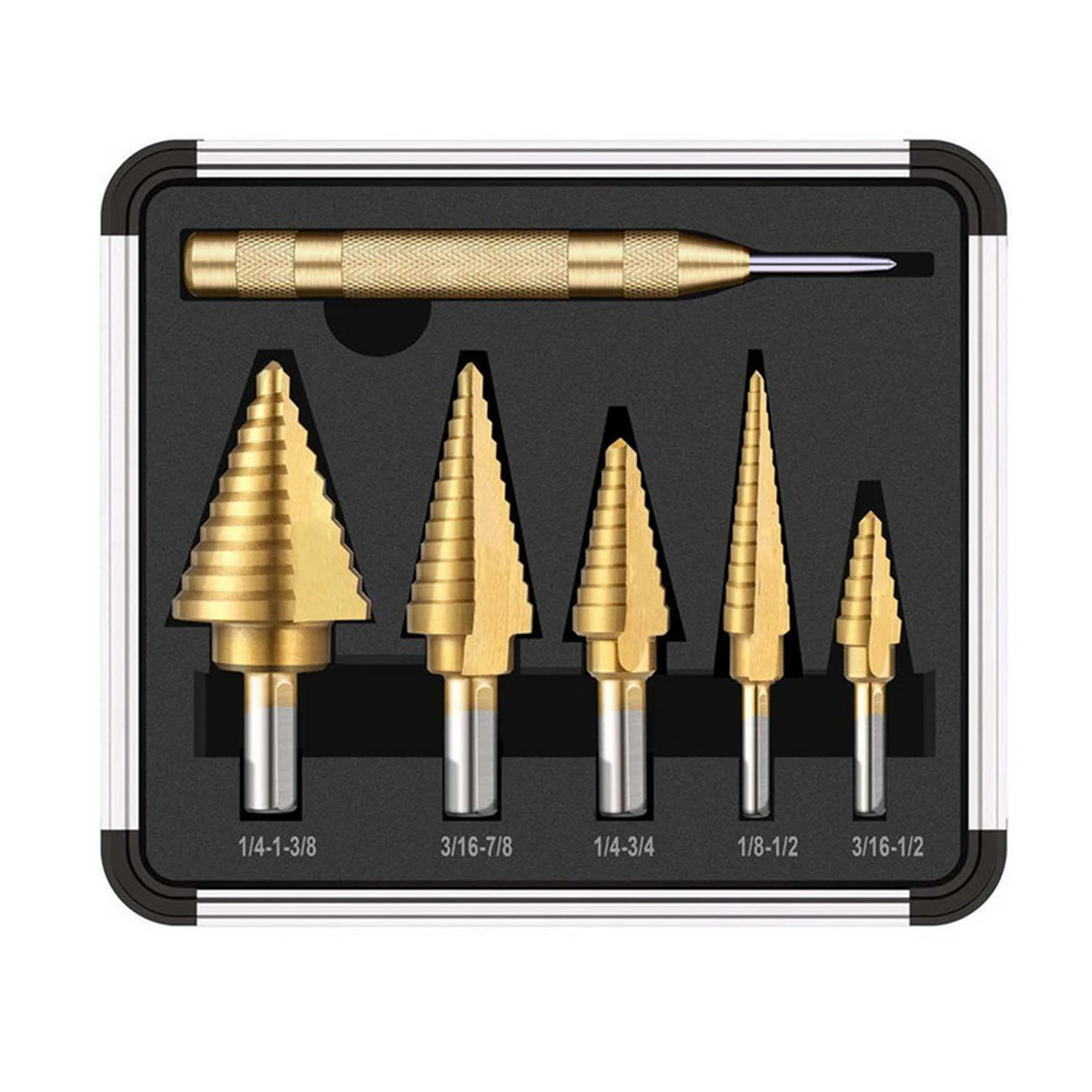 

6pcs Titanium Drill Bit Set Steel Step Drill Bit With Center Punch High Speed Steel Drill Bit Set Center Punch For Accurate Loca