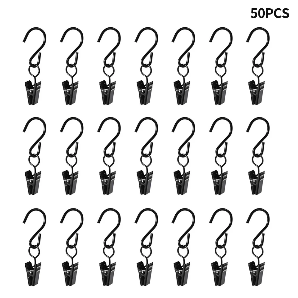 

50pcs Storage Home S Shaped Hook Multipurpose Bathroom Office Indoor Keys Non Slip Iron Curtain Clip Outdoor Hanging Closet