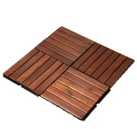 12" x 12" Square Acacia Wood Interlocking Flooring Tiles Striped Pattern Pack of 10 Tiles Outdoor Garden Furniture/Decor