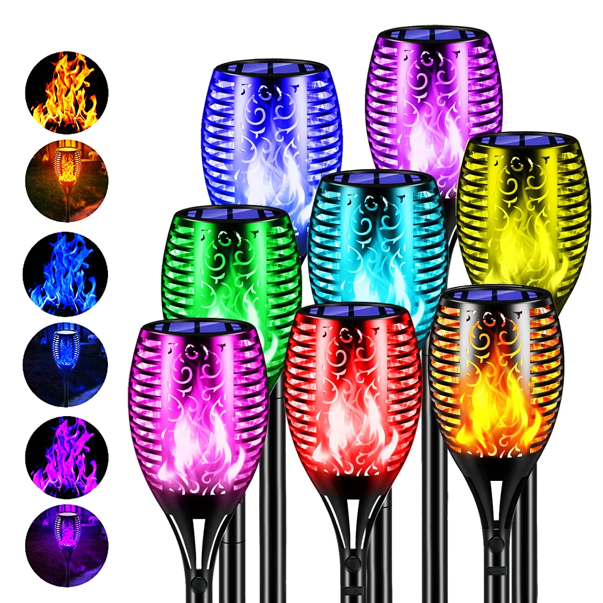 

1/2/4/6/8 Pcs 12LED Colorful Fire Torch Garden Lights Waterproof Flickering Flame Solar Lights Decoration Lighting Patio Pathway