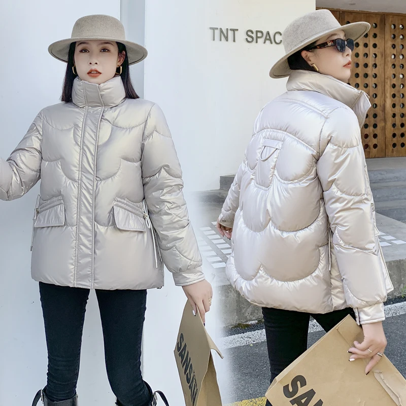 2022 New Women's Parkas Winter Jackets Glossy Loose Woman Coat Thick Cotton Padded Jacket Parka Casual Overcoat Outwear