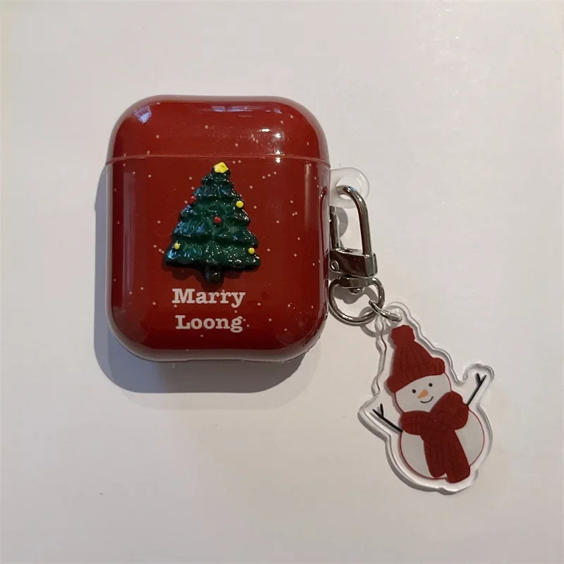 Рождественский красный чехол со снеговиком для AirPods 4 Airpod 1 2 3 Pro Pro2 Bluetooth-наушники