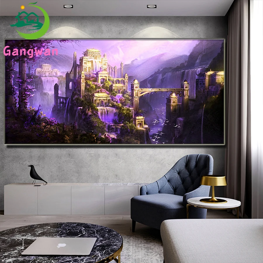 

5d Diamond Painting Castle Fantasy Art landscape Diamond Embroidery purple waterfall Picture Mosaic Cross Stitch Kits home decor