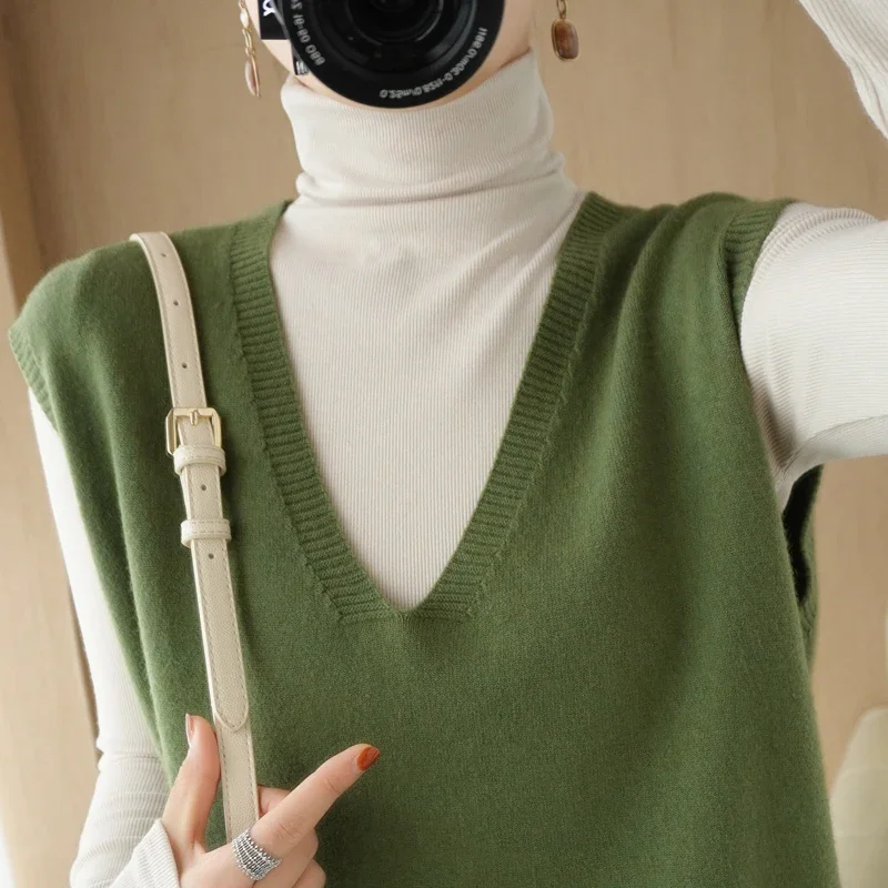 Свитер-жилеты женские весенние элегантные 5-цветные однотонные простые базовые