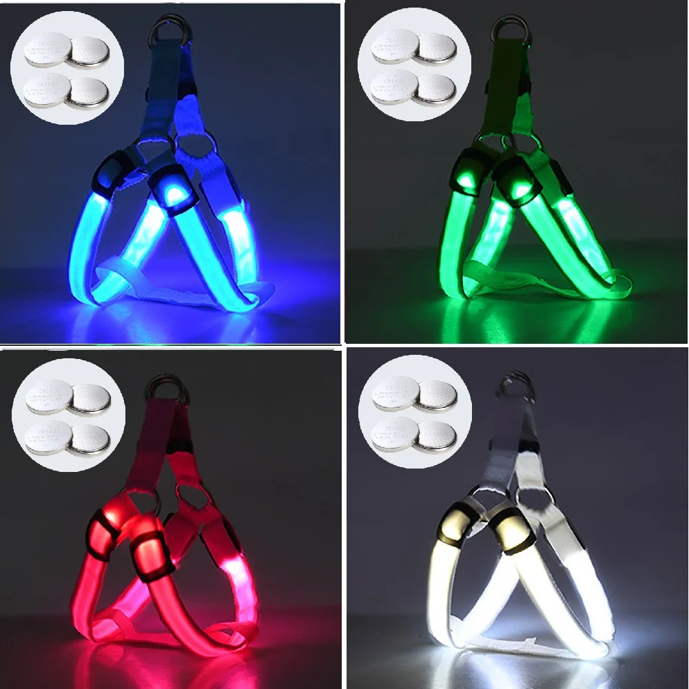 Pet Dog Cat Nylon Collar LED Light Luminous Night Safety Anti-Lost Harness Leash Belt Adjustable Battery Powered