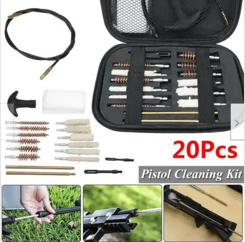 

20PCS/Set Universal Gun Weapon 22 357 38 40 45 9mm Hand Pistol Cleaning Kit M16 Clean Brush M4 Full Set Rope Brush Repair Tool