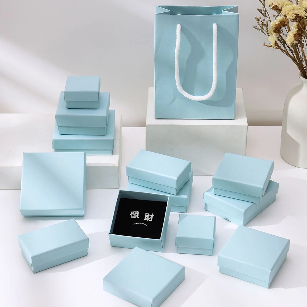 Thick Kraft Paper Jewelry Set Packaging Box Ring Necklace Bracelets Earring Gift Case Container With Sponge Inside 24-Pack Bulk