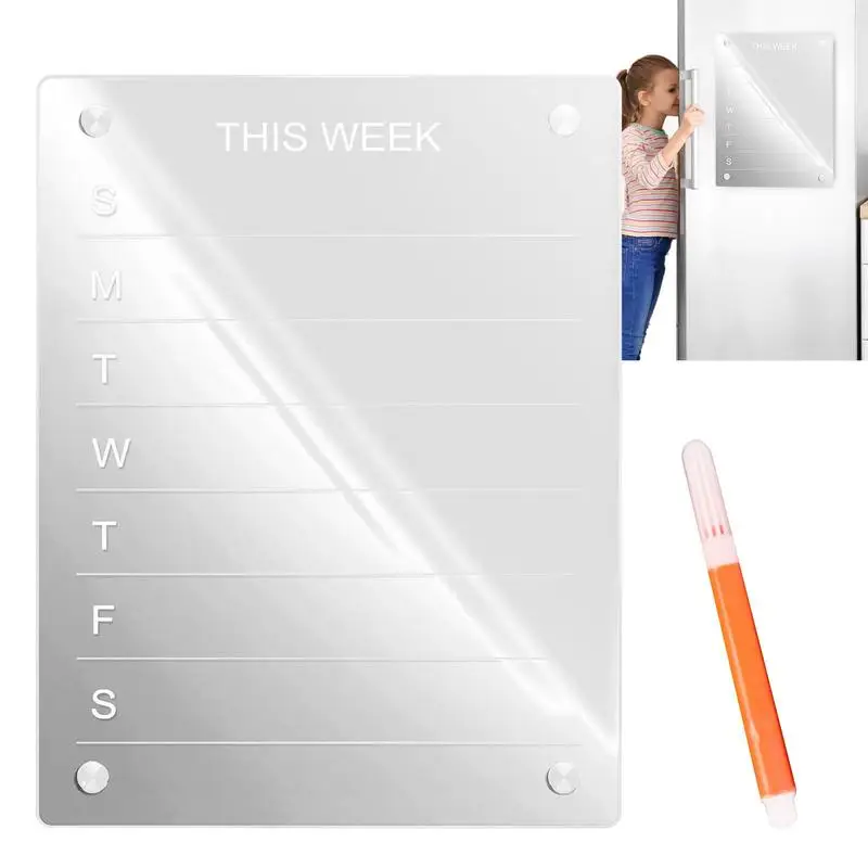 

Акриловый календарь на неделю, прозрачный магнитный календарь для холодильника, магнитная доска, планировщик, ежемесячная доска для сухого стирания с линией, еженедельный