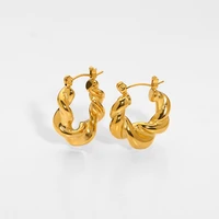 2022 new waterproof braid hoop earring 18k gold plated stainless steel twisted u shaped statement earrings for women