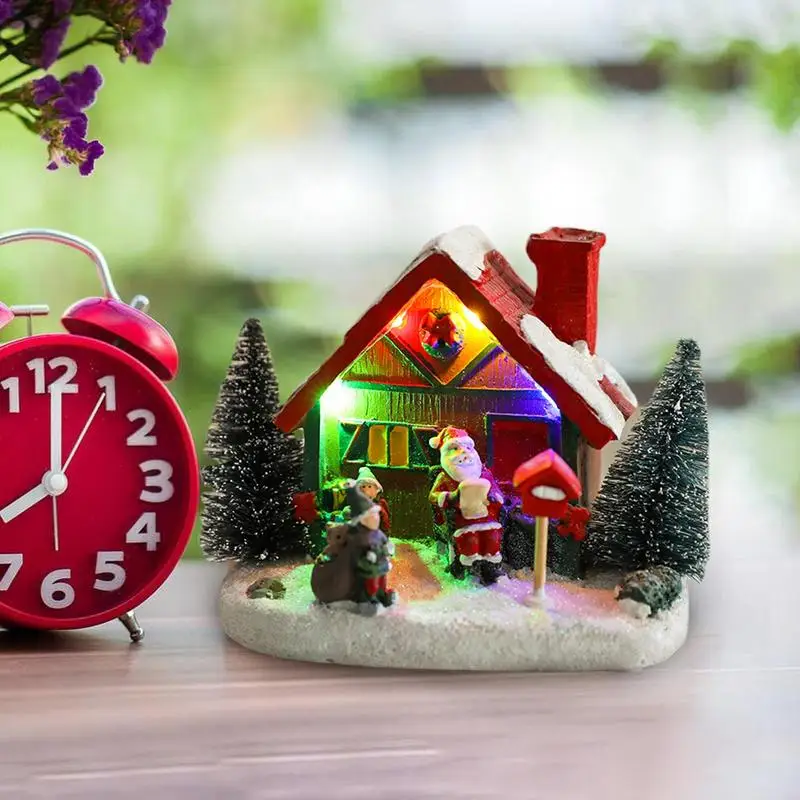 

Светильник ящиеся рождественские украшения в виде деревни из смолы, снежный город с рождественской елкой и Санта-Клаусом, настольное украш...