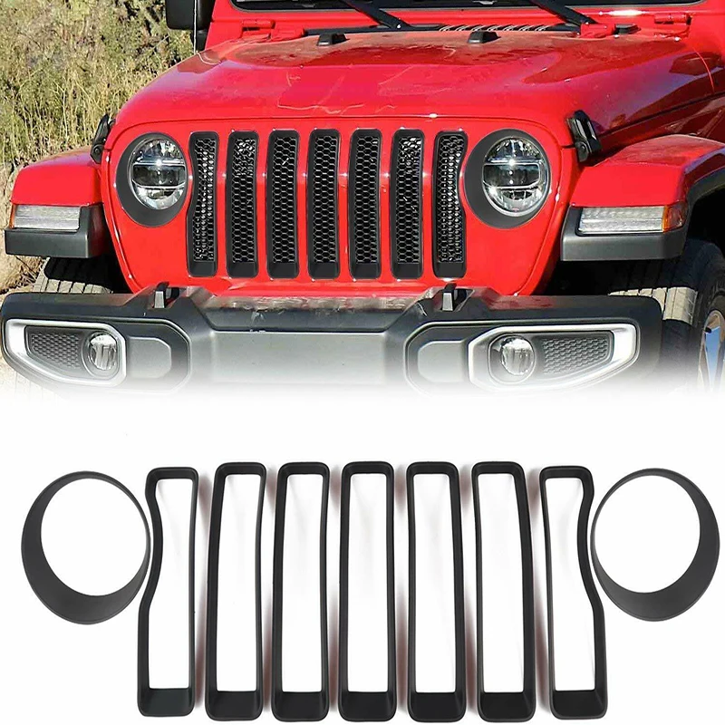 

Mesh Grille Insert+Headlight Cover Trim For Jeep Wrangler JL 2018-2022 Car Interior Accessories