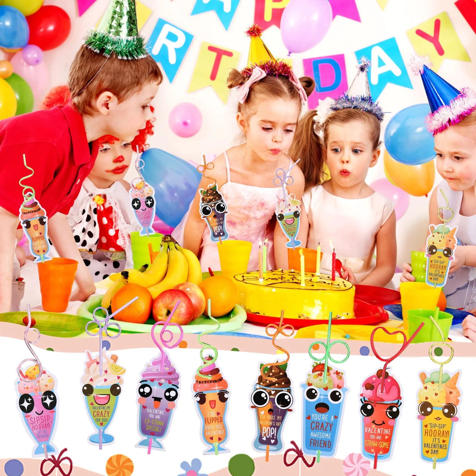 

Valentine's Day Gift Set 32 Crazy Strawss Bulk Girl Boy Classroom Party Gift Exchange Cards Party Decorations Party Supplies