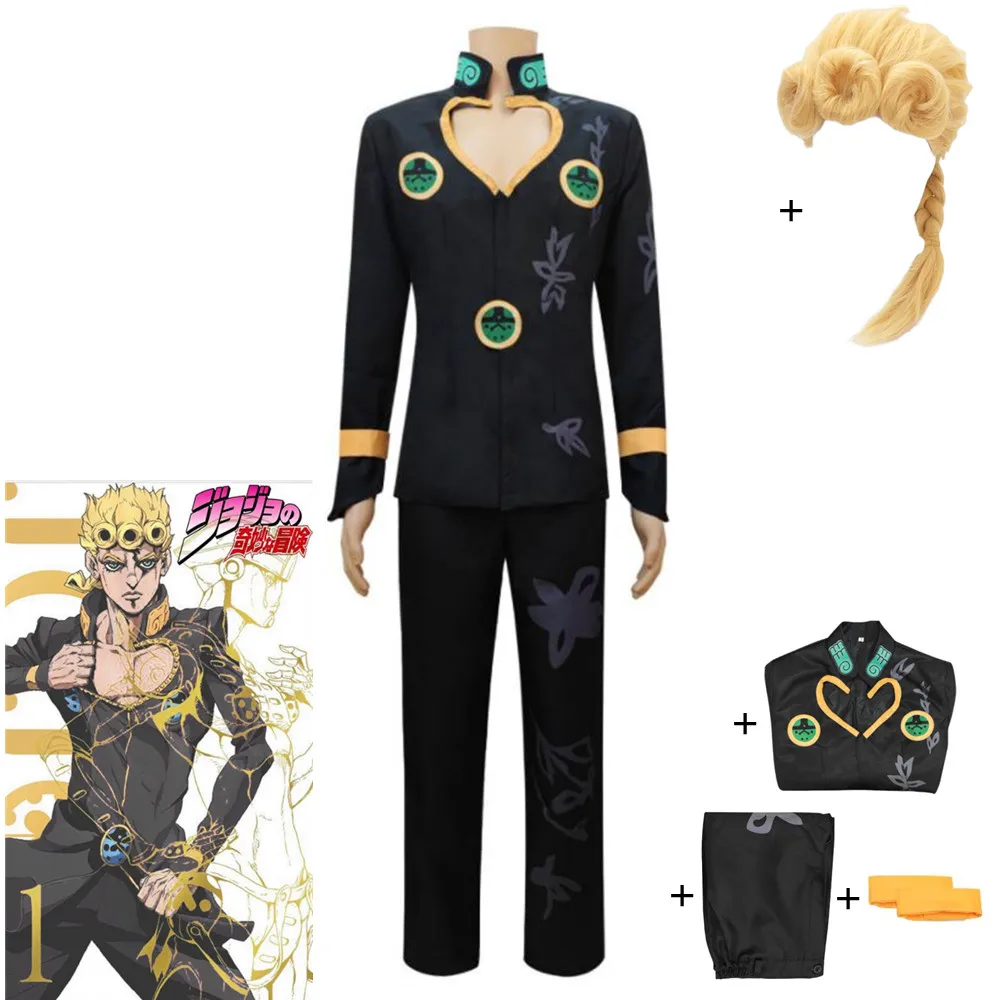 Giorno Giovanna Shiobana Haruno Cosplay Costume Anime JoJo's Bizarre Adventure Golden Wind VENTO AUREO PASSIONE Black Suit Wig