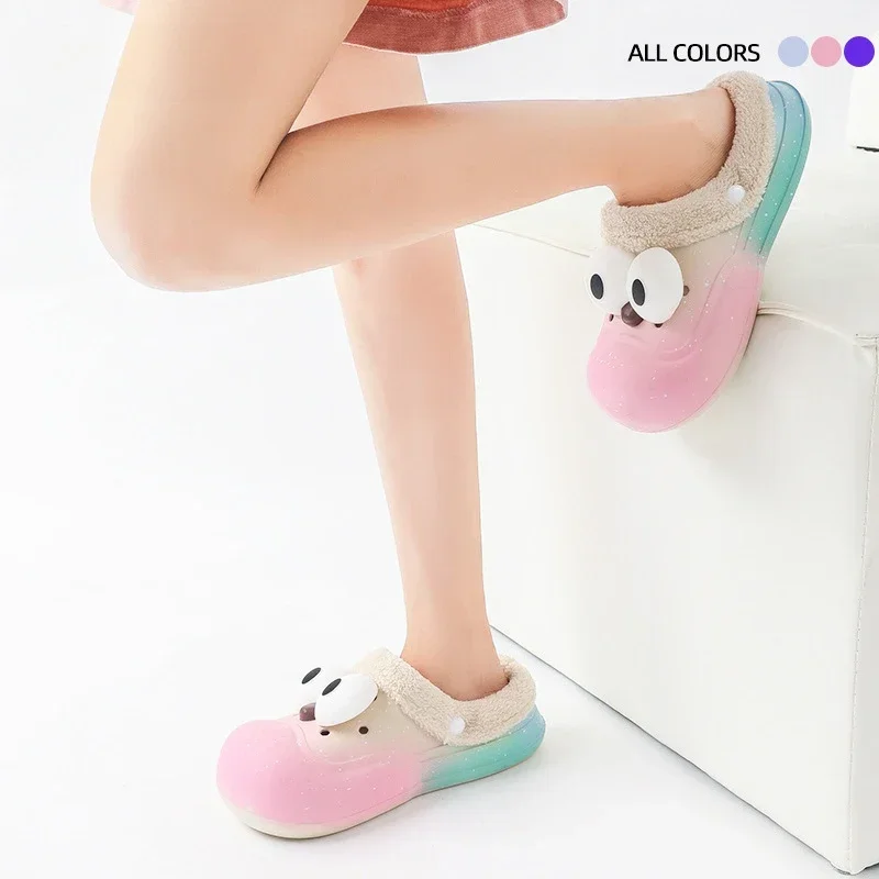 Модные хлопковые тапочки обувь с дырочками женские осенне-зимние милые теплые