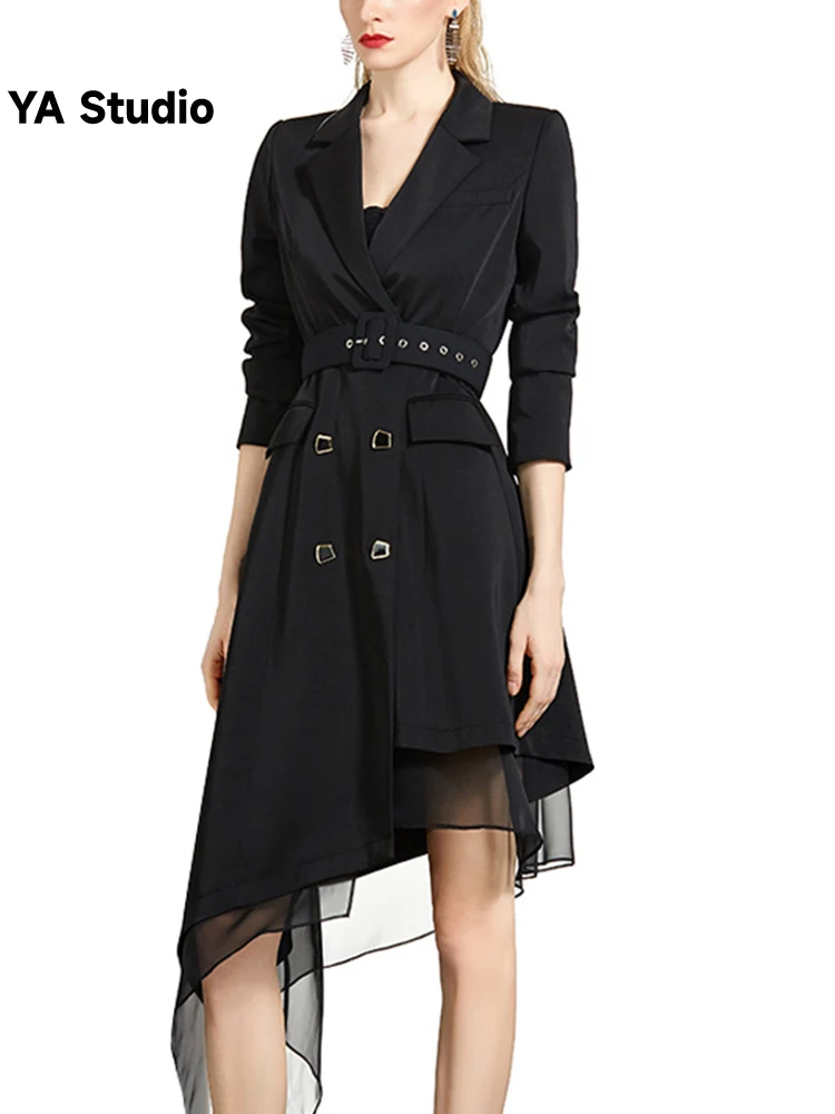 

[YA Studio] Spring And New Black Belt With Irregular Waist Chiffon Goddess Design Sense Of Dress