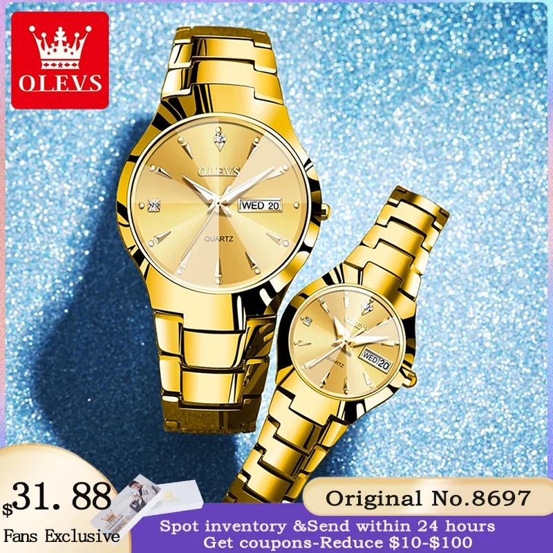 Часы для пар OLEVS 8697 роскошные кварцевые часы из вольфрамовой стали с ромбом и