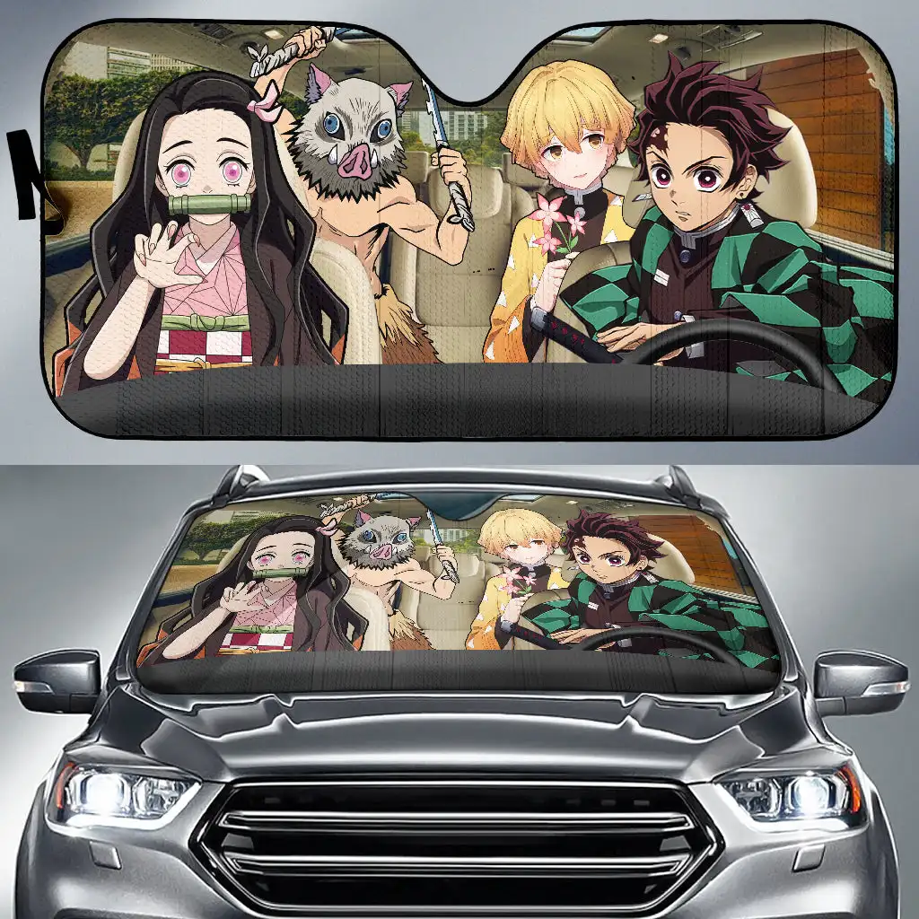 

Tanjiro Nezuko Zenitsu Inosuke Demon Slayer Anime Driving Car Auto Sunshades Car Accessories Decor Gift Sun Shade Protector