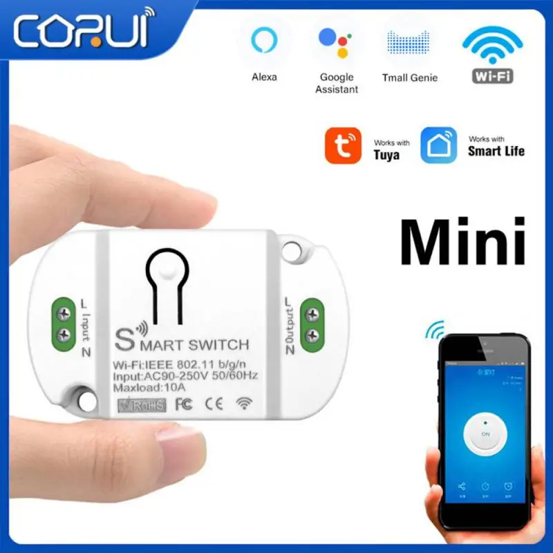 

Умный Wi-Fi переключатель CORUI Tuya, модуль 10/16 А, беспроводной автоматический выключатель, совместим с Ifttt Tuya Alexa Google