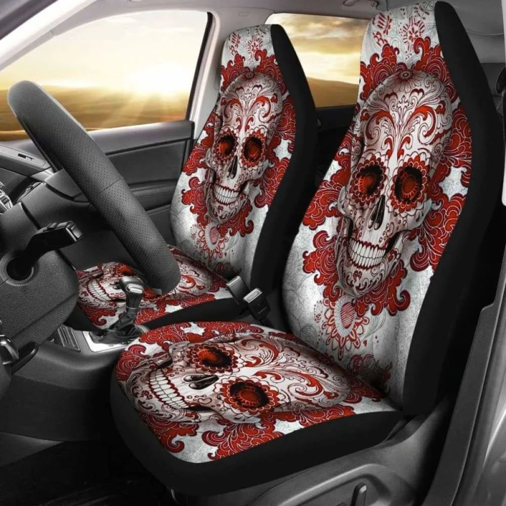 

Set Of 2 Pcs Day Of The Dead Sugar Skulls Car Seat Covers,Pack of 2 Universal Front Seat Protective Cover
