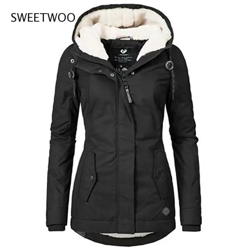 Cotton Padded Jacket Black Women Solid Hood Fur Warm Winter Coat  S-4Xl Office Ladies Retro Causal Loose Parkas Outwear
