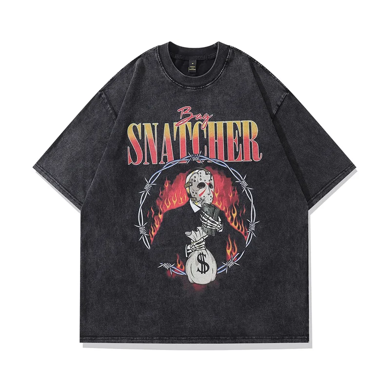 

2023 мужские готические футболки хип-хоп Уличная графическая маска с принтом панк поп винтажные Промытые хлопковые летние негабаритные футболки топы