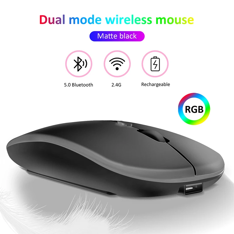 

2.4ghz Gaming Mouse Wireless Mouse Dual Mode 1600dpi Thin Bluetooth Mouse For Macbook Tablet Rechargeable Silent Mouse Portable