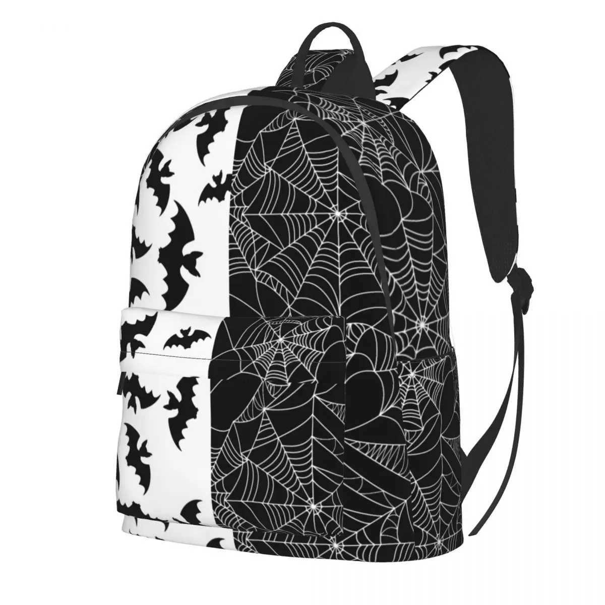 

Black Bat Backpack Webs Print Two Tone Travel Backpacks Youth Modern High School Bags Design Big Rucksack