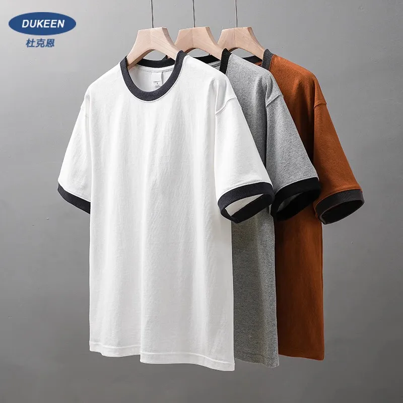 

DUKEEN Collision Color Stitching Short-Sleeved T-Shirt Men's Summer Cotton T-Shirt White Short-Sleeved Casual Tops Unisex