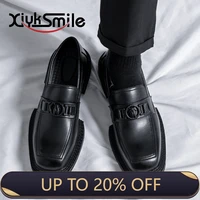 leather shoes mens trendy british style personality square head leather dress shoes for men black youth casual mens shoes
