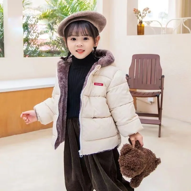 

Детская куртка с хлопковой подкладкой, Двусторонняя одежда для мальчиков и девочек, модное пальто с бархатной подкладкой, детская зимняя од...