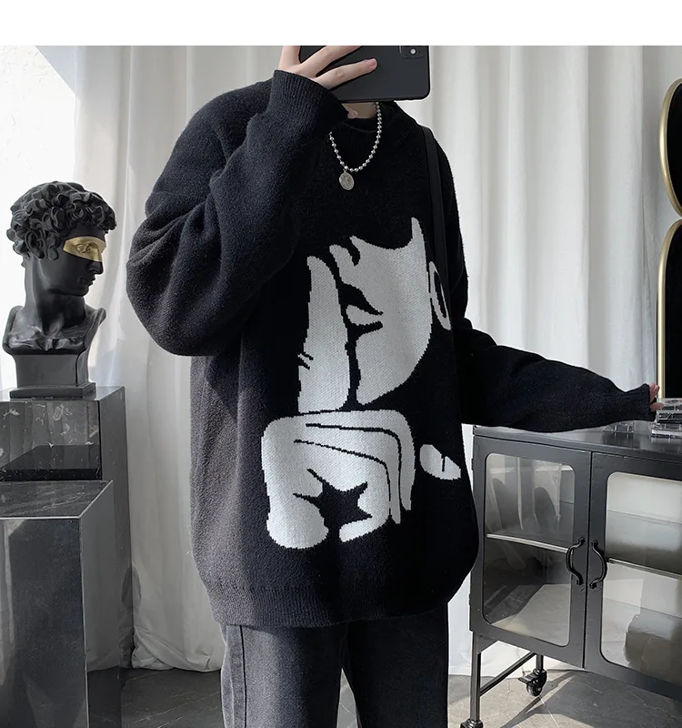 Autumn and winter round neck sweaters for men and women Korean fashion loose personality sweater Hong Kong style couples