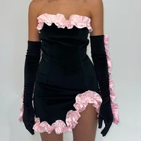 feiernan y2k ruffles lace up strapless dress women 2022 party vacation beach club night birthday mini bodycon dresses female