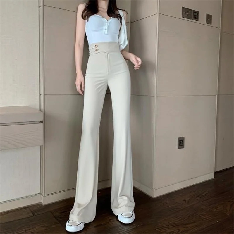 

Summer Flared Pants 2022 Aesthetic Flare Leggings Trousers for Women Korean Style Fluid Fashion High Waist Wide Leg Palazzo Long